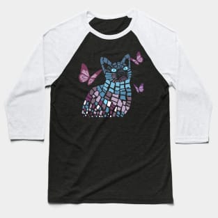 Abstract Colorful Cat and Butterflies Baseball T-Shirt